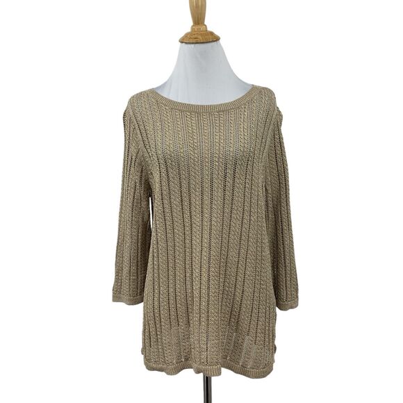 Talbots Sweater Womens XLP Gold Petite Linen Metallic Blend Open Knit Pullover - Picture 1 of 10